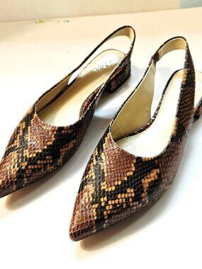 Vince Camuto Chachen Size 7.5 Leather Snakeskin Pointed Toe Slingback Flat